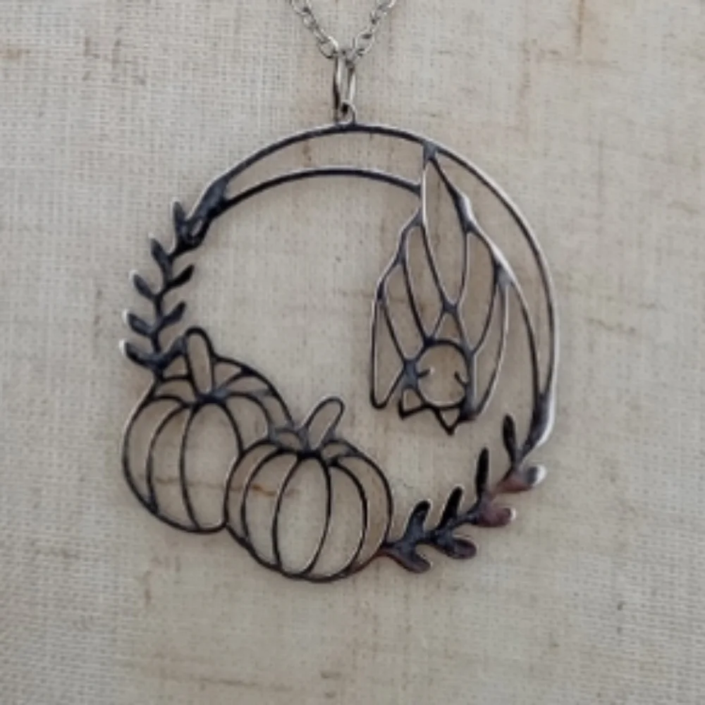 ❤️ 2/$20 Stainless Steel Pumpkin Bat Necklace